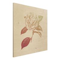 Bilderwelten Holzbild Blumen - Quadrat Modern Vintage Botanik Rose Rot GrÃ¼n