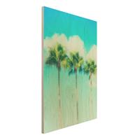 Bilderwelten Holzbild Natur & Landschaft - Hochformat 2:3 Palmen vor Himmel Blau