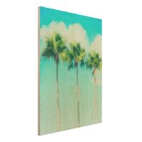 Bilderwelten Holzbild Natur & Landschaft - Hochformat 3:4 Palmen vor Himmel Blau