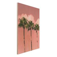 Bilderwelten Holzbild Natur & Landschaft - Hochformat 2:3 Palmen vor Himmel Rosa