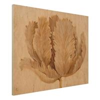 Bilderwelten Holzbild Blumen - Querformat 4:3 Sepia Tulpe auf Holz II