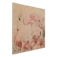 Bilderwelten Holzbild Blumen - Quadrat Shabby Chic Collage - Flamingo
