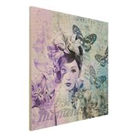 Bilderwelten Holzbild Tiere - Quadrat Shabby Chic Collage - Portrait mit Schmetterlingen