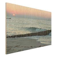 Bilderwelten Holzbild Natur & Landschaft - Querformat 3:2 Sonnenuntergang am Meer