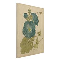 Bilderwelten Holzbild Blumen - Hochformat 3:4 Vintage Botanik in Blau Rosenpappel
