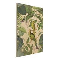 Bilderwelten Holzbild Tiere - Hochformat 3:4 Vintage Collage - Papageien im Dschungel