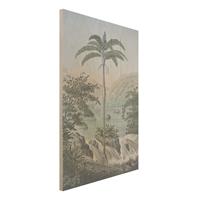 Bilderwelten Holzbild Natur & Landschaft - Hochformat 2:3 Vintage Illustration - Landschaft mit Palme