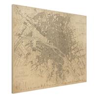 Bilderwelten Holzbild Stadt-, Land & Weltkarte - Querformat 4:3 Vintage Stadtplan Paris