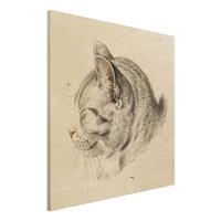 Bilderwelten Holzbild Tiere - Querformat 4:3 Vintage Zeichnung Katze III