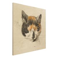 Bilderwelten Holzbild Tiere - Querformat 4:3 Vintage Zeichnung Katze IV