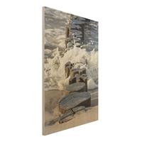 Bilderwelten Holzbild Natur & Landschaft - Hochformat 2:3 Wellenbrecher am Strand