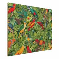 Bilderwelten Holzbild Bunte Collage - Papageien im Dschungel