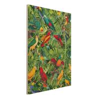 Bilderwelten Holzbild Bunte Collage - Papageien im Dschungel