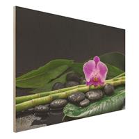 Bilderwelten Holzbild GrÃ¼ner Bambus mit OrchideenblÃ¼te