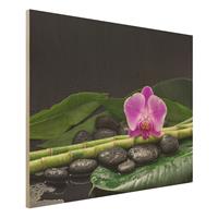 Bilderwelten Holzbild GrÃ¼ner Bambus mit OrchideenblÃ¼te