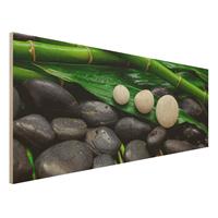 Bilderwelten Holzbild GrÃ¼ner Bambus mit Zen Steinen
