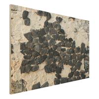 Bilderwelten Holzbild Mauer mit Schwarzen Steinen