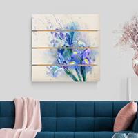 Bilderwelten Holzbild Plankenoptik Blumen - Quadrat Aquarell Blumen Iris