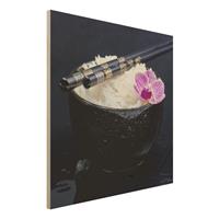 Bilderwelten Holzbild Reisschale mit Orchidee