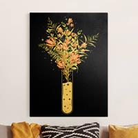 Bilderwelten Leinwandbild Gold Blumen im Reagenzglas
