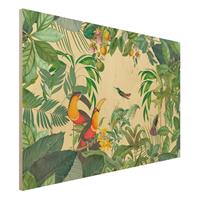 Bilderwelten Holzbild Vintage Collage - VÃ¶gel im Dschungel
