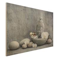 Bilderwelten Holzbild Zen Buddha, Orchideen und Steine