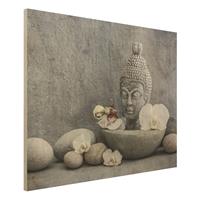 Bilderwelten Holzbild Zen Buddha, Orchideen und Steine