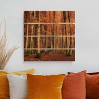 Bilderwelten Holzbild Plankenoptik Natur & Landschaft - Quadrat Herbstspaziergang