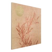 Bilderwelten Holzbild Goldene Sonne mit Rosa Bambus