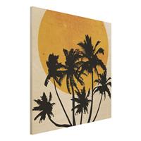 Bilderwelten Holzbild Palmen vor goldener Sonne