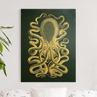 Bilderwelten Leinwandbild Gold Illustration Oktopus auf Blau
