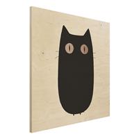 Bilderwelten Holzbild Schwarze Katze Illustration
