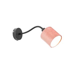QAZQA Wandlamp zwart met kap roze schakelaar en flex arm - Merwe