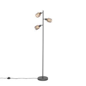 QAZQA Design vloerlamp zwart met goud 3-lichts - Noud