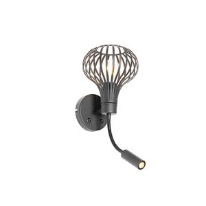 QAZQA Moderne wandlamp zwart met leeslamp 2-lichts - Frances Brescia