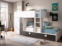 Kauf-unique Etagenbett mit Kleiderschrank JUANITO - 2 x 90 x 190 cm - Weiß, Eiche & Anthrazit