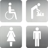 Edelstahl Türschild für WC und Toilette mit Frauen Männer Wickelraum Behinderte