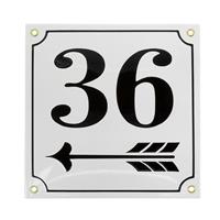 Hausnummer aus Emaille mit Richtungspfeil 20 x 20 cm