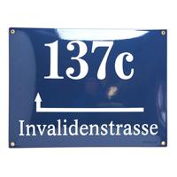 Münchner Emaille Hausnummer mit Straßenname und Richtungspfeil 40 x 30 cm