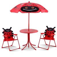 costway kinderen tafel en 2 stoelen set lieveheersbeestje opvouwbare picknicktafel set met afneembare paraplu voor binnen & buiten tuin patio