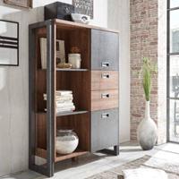 LOMADOX Highboard DALLAS-61 im Industrial Stil in Stirling Oak Nb. und Absetzungen Matera Anthrazit  B/H/T ca.: 90x140x35 cm braun