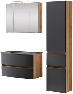 HELD MÖBEL Badezimmer-Set »Kaunas«, (Set, 3-St), bestehend aus Waschtisch-Set mit Seitenschrank, Breite 120 cm