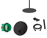 Hansgrohe + Saniclear Hansgrohe Shower Select inbouw douchekraan rond met Saniclear Nero 20cm douchekop en plafondarm regendouche zwart