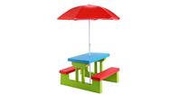 costway Kinderen Picknicktafel set met 170T Nylon Afneembare Opvouwbare Paraplu 2 Banken