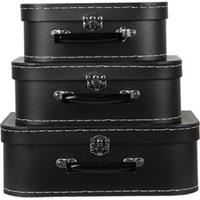 Clayre & Eef Decoratie koffer Set van 3 30*19*10 cm Zwart Karton Bloemen Opbergkoffer Koffer