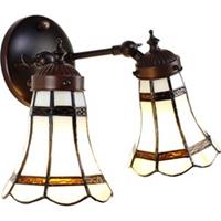 LumiLamp Wandlamp Tiffany 30*23*23 cm E14/max 2*25W Wit, Bruin Glas, Metaal Geen vorm Muurlamp Sfeerlamp Tiffany Lamp