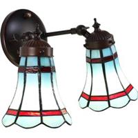 LumiLamp Wandlamp Tiffany 30*23*23 cm E14/max 2*25W Blauw, Rood Glas, Metaal Muurlamp Sfeerlamp Tiffany Lamp