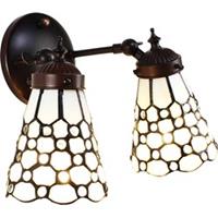 LumiLamp Wandlamp Tiffany 30*23*23 cm E14/max 2*40W Wit, Bruin Glas, Metaal Muurlamp Sfeerlamp Tiffany Lamp