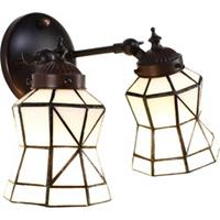 LumiLamp Wandlamp Tiffany 30*23*23 cm E14/max 2*40W Wit, Bruin Glas, Metaal Muurlamp Sfeerlamp Tiffany Lamp