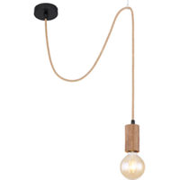 Globo Hanglamp van hout en touw 1-lichts E27 Henneptouw